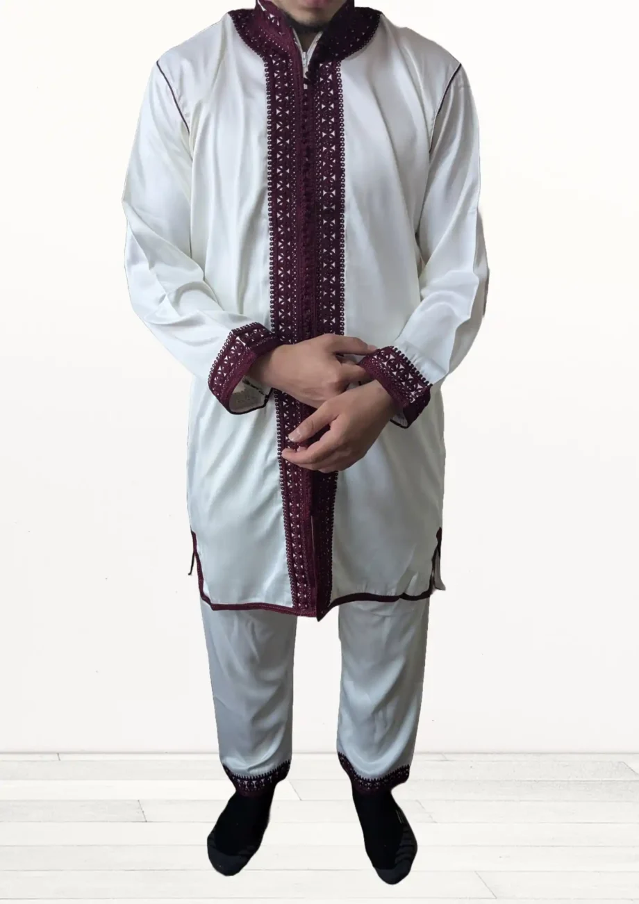Jabador bordeaux 2 pièces traditionnel marocain